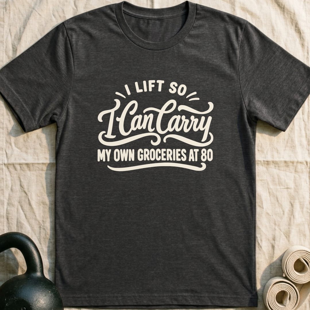 Groceries At 80 T-Shirt — Dark Grey Heather