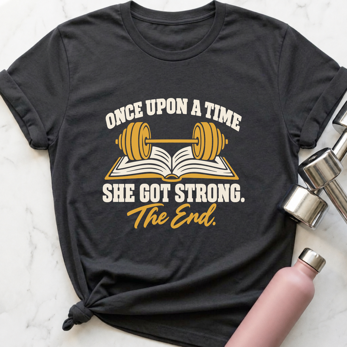 Once Upon A Time She Got Strong Storybook T-Shirt — Dark Grey Heather