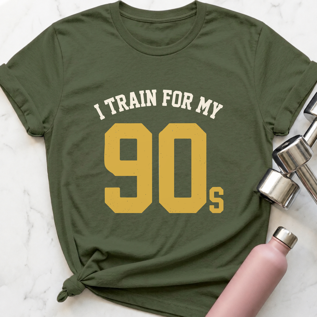 I Train For My 90s Varsity T-Shirt — Military Green