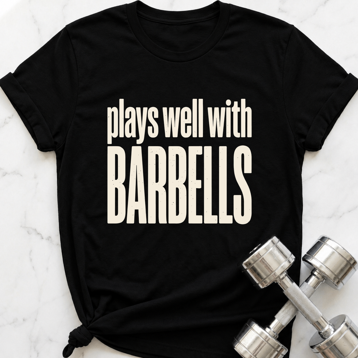 Plays Well With Barbells Block T-Shirt — Black