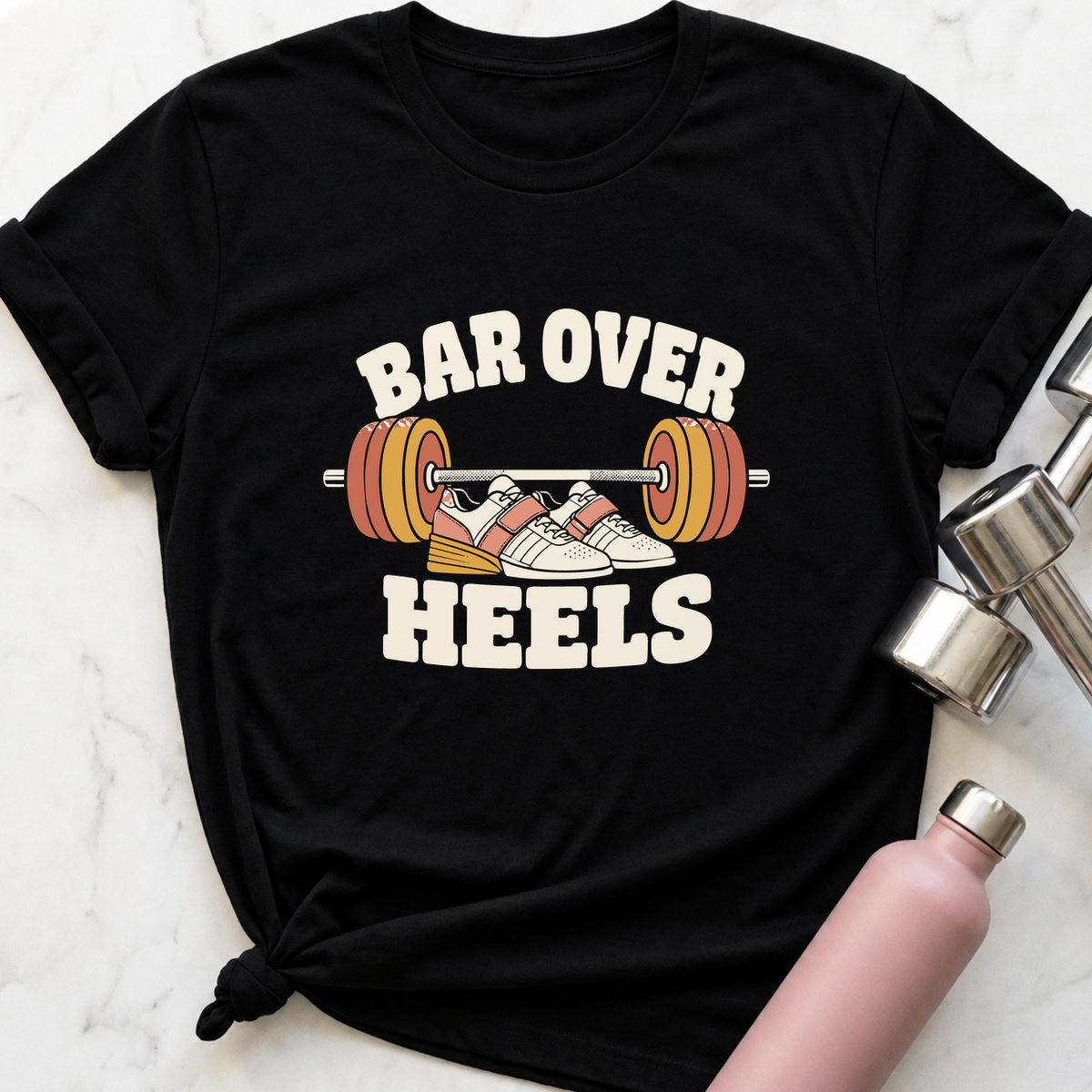 Bar Over Heels Lifting Shoes T-Shirt — Black