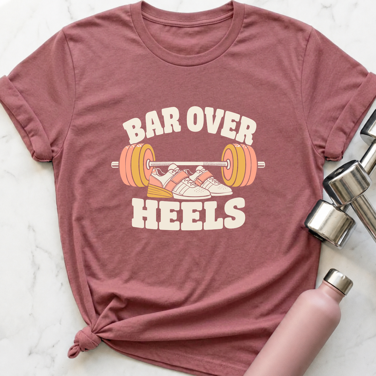 Bar Over Heels Lifting Shoes T-Shirt — Mauve