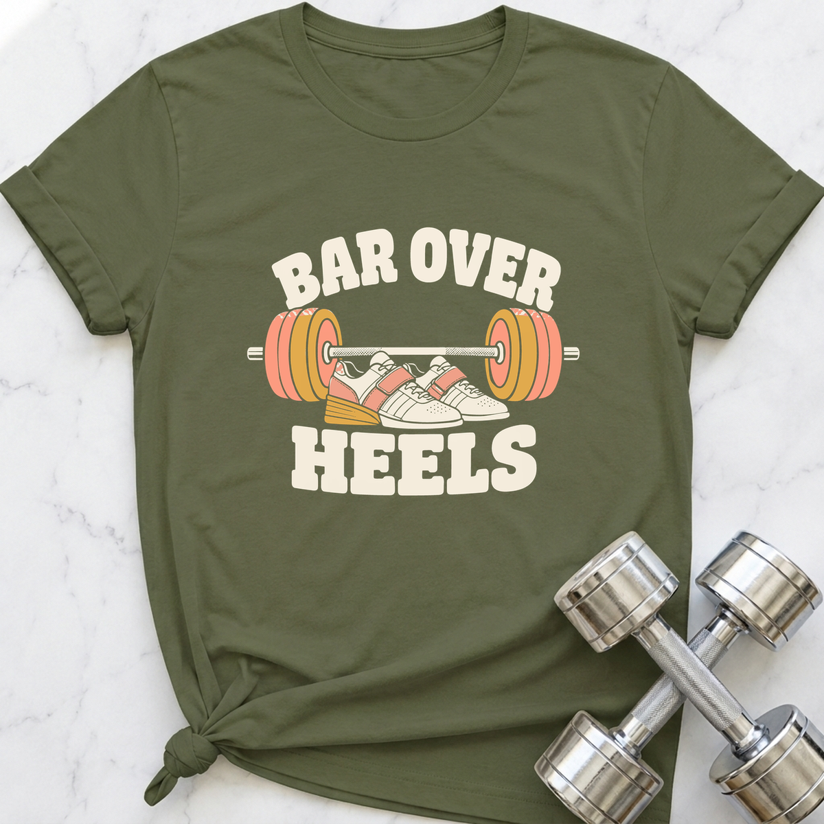Bar Over Heels Lifting Shoes T-Shirt — Military Green