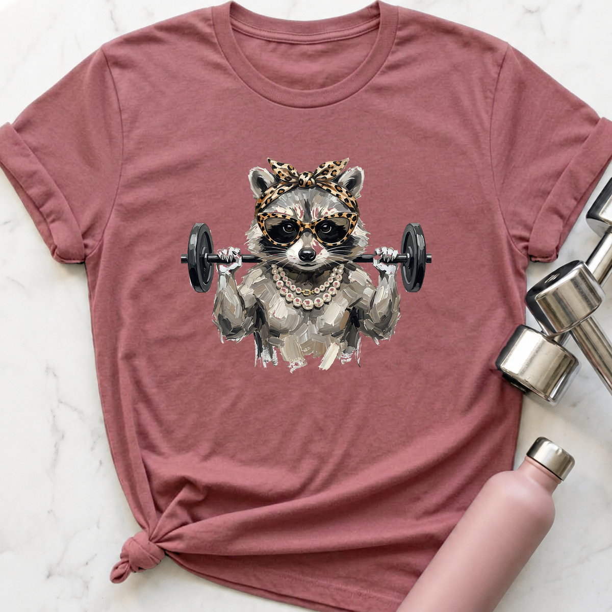 Glam Raccoon Back Squat T-Shirt — Mauve