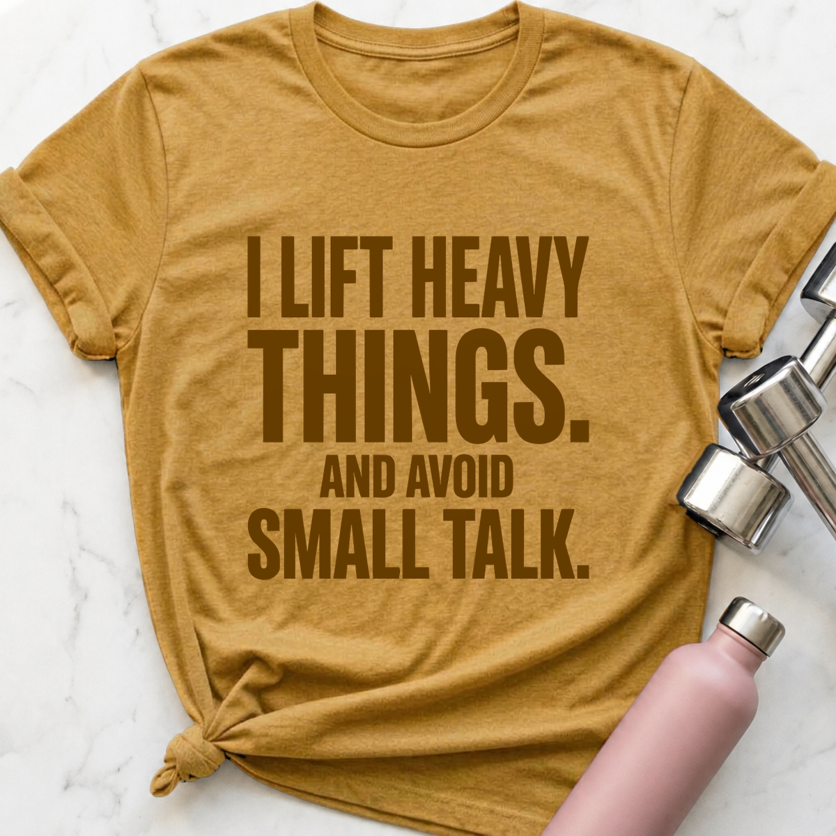 Heavy Things No Small Talk T-Shirt — Heather Mustard