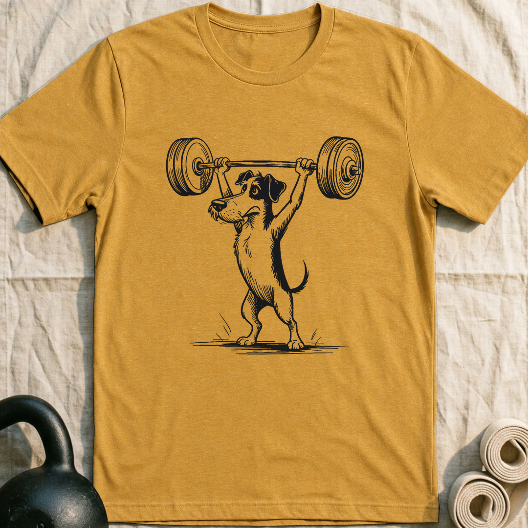 Overhead Press Dog T-Shirt — Heather Mustard