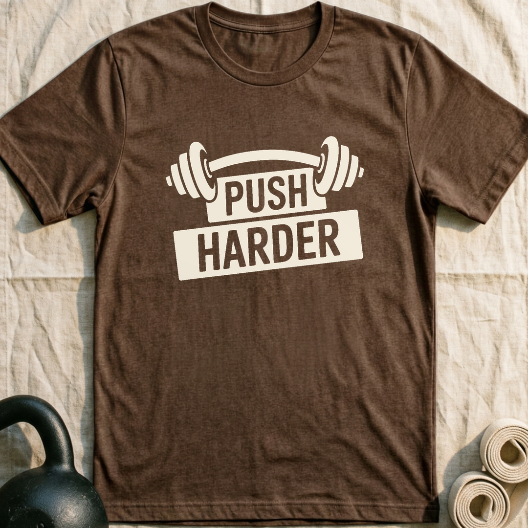 Push Harder Sign T-Shirt — Heather Brown