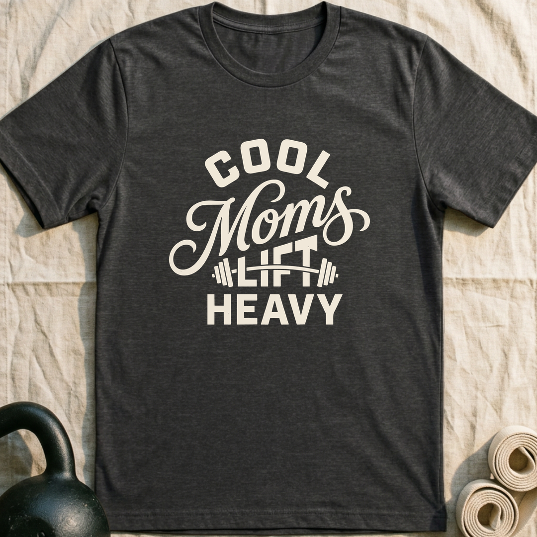 Cool Moms Lift Heavy Script T-Shirt — Dark Grey Heather