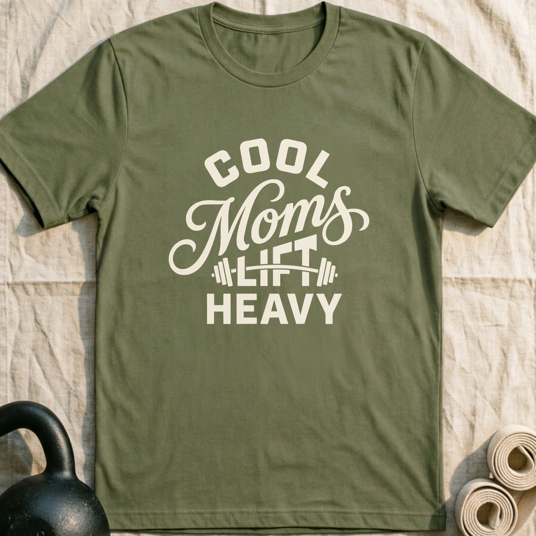 Cool Moms Lift Heavy Script T-Shirt — Military Green