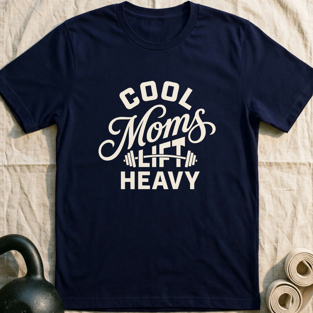 Cool Moms Lift Heavy Script T-Shirt — Navy
