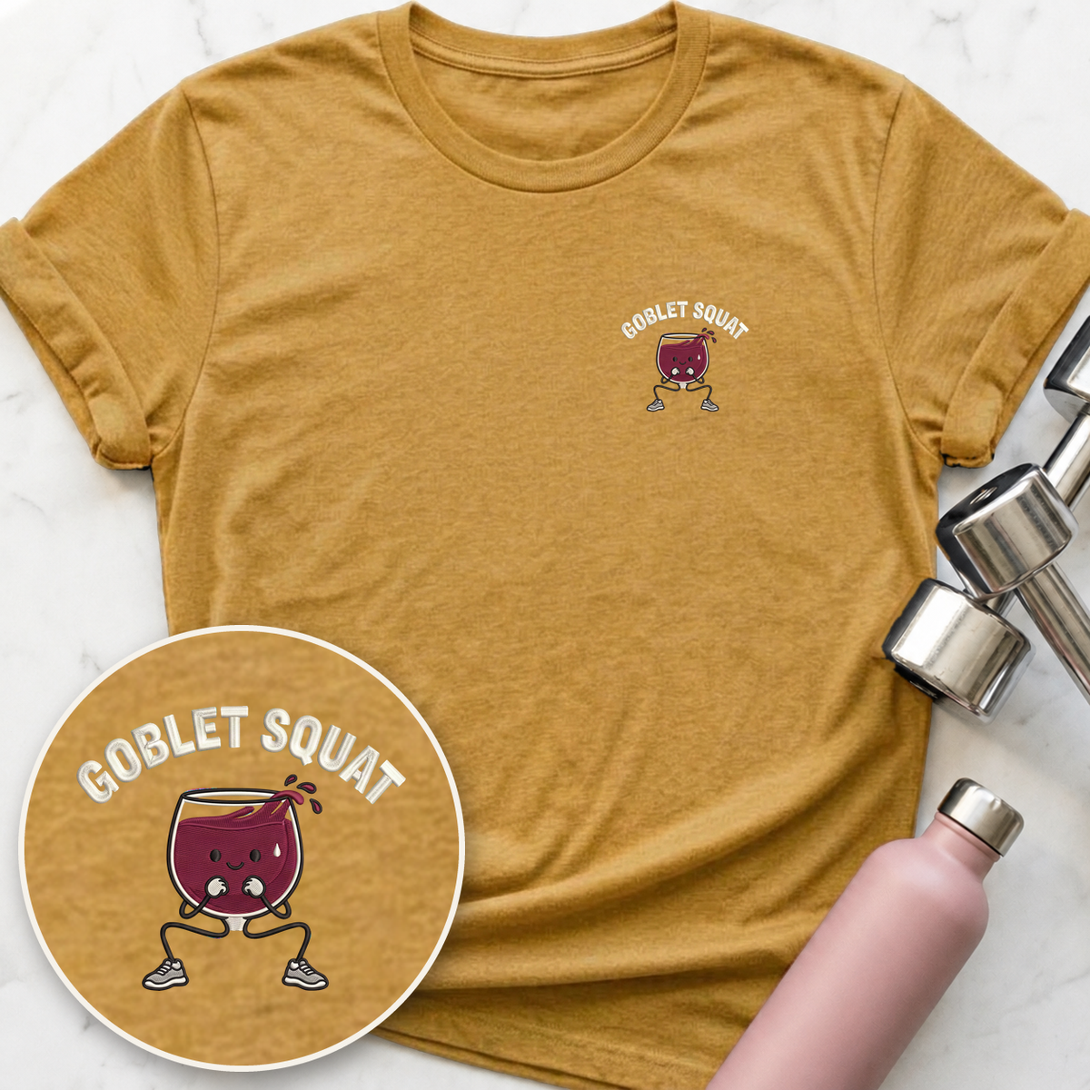 Goblet Squat T-Shirt — Heather Mustard
