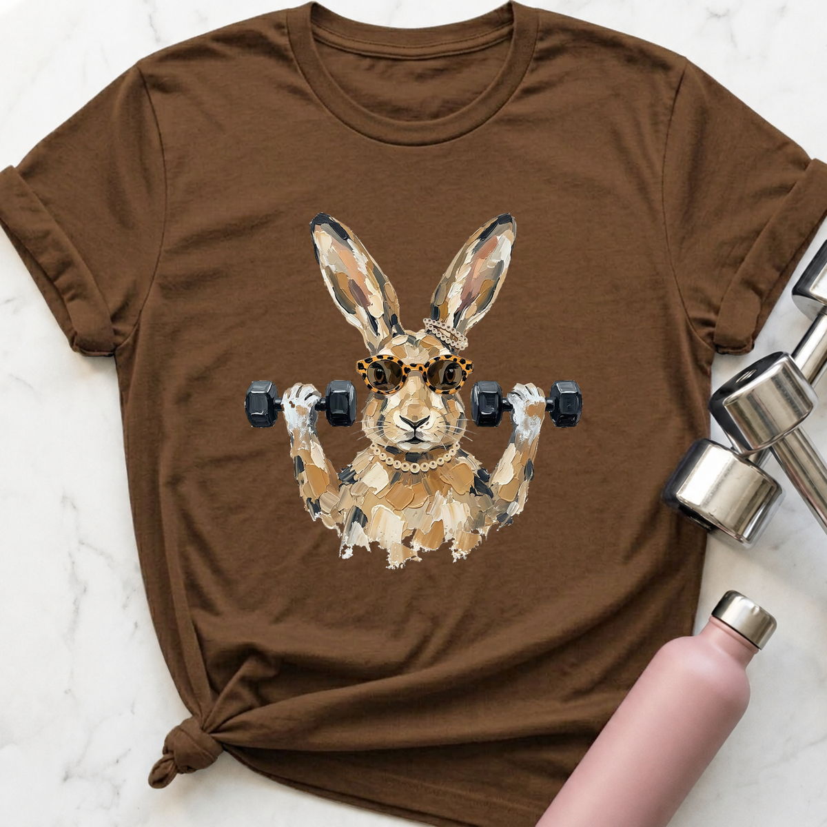 Glam Hare Biceps Curl T-Shirt — Heather Brown
