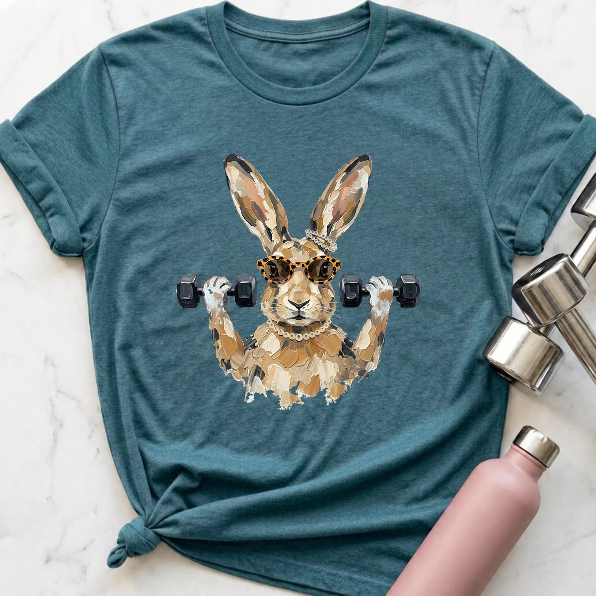 Glam Hare Biceps Curl T-Shirt — Heather Deep Teal