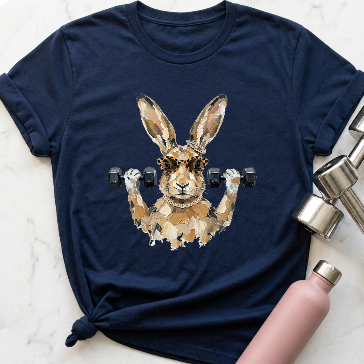 Glam Hare Biceps Curl T-Shirt — Navy
