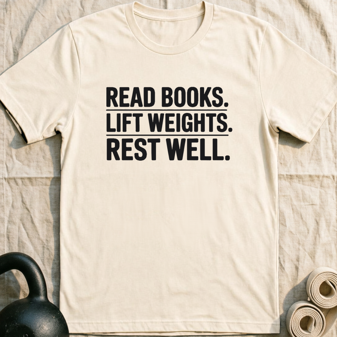 Read Books Lift Weights T-Shirt — Natural