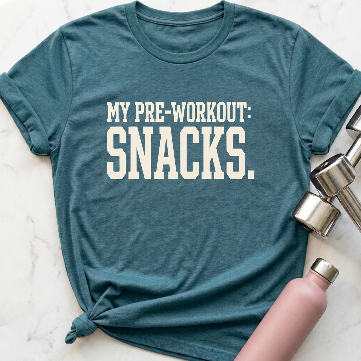 My Pre-Workout Snacks T-Shirt — Heather Deep Teal