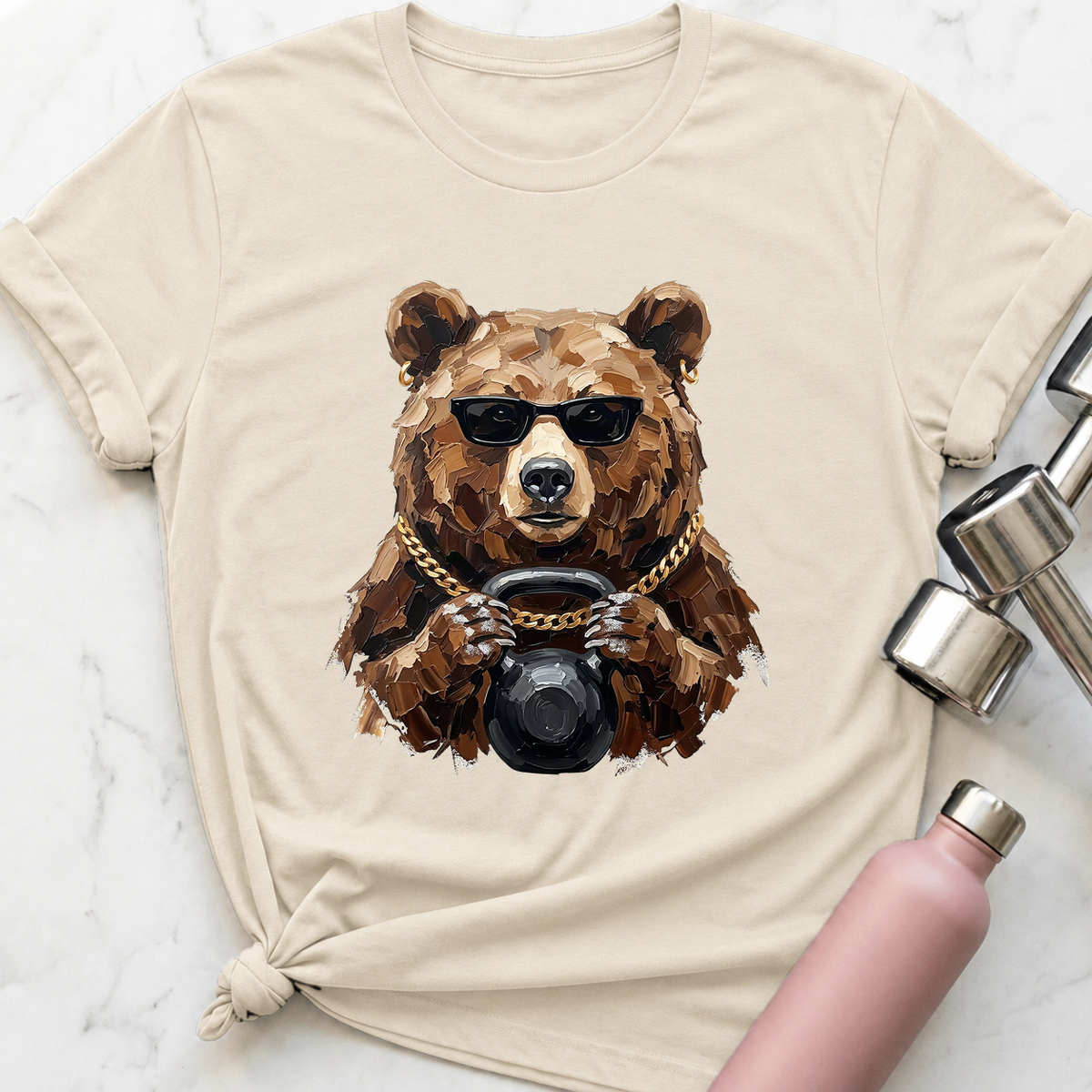 Glam Bear Kettlebell T-Shirt — Natural