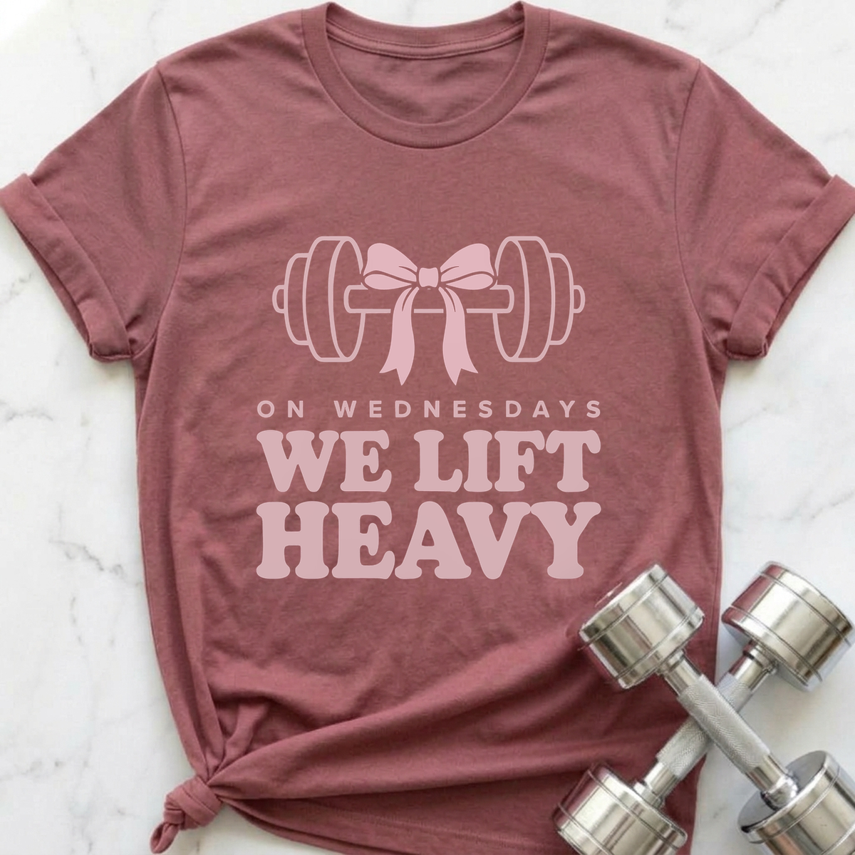 On Wednesdays We Lift Heavy T-Shirt — Mauve