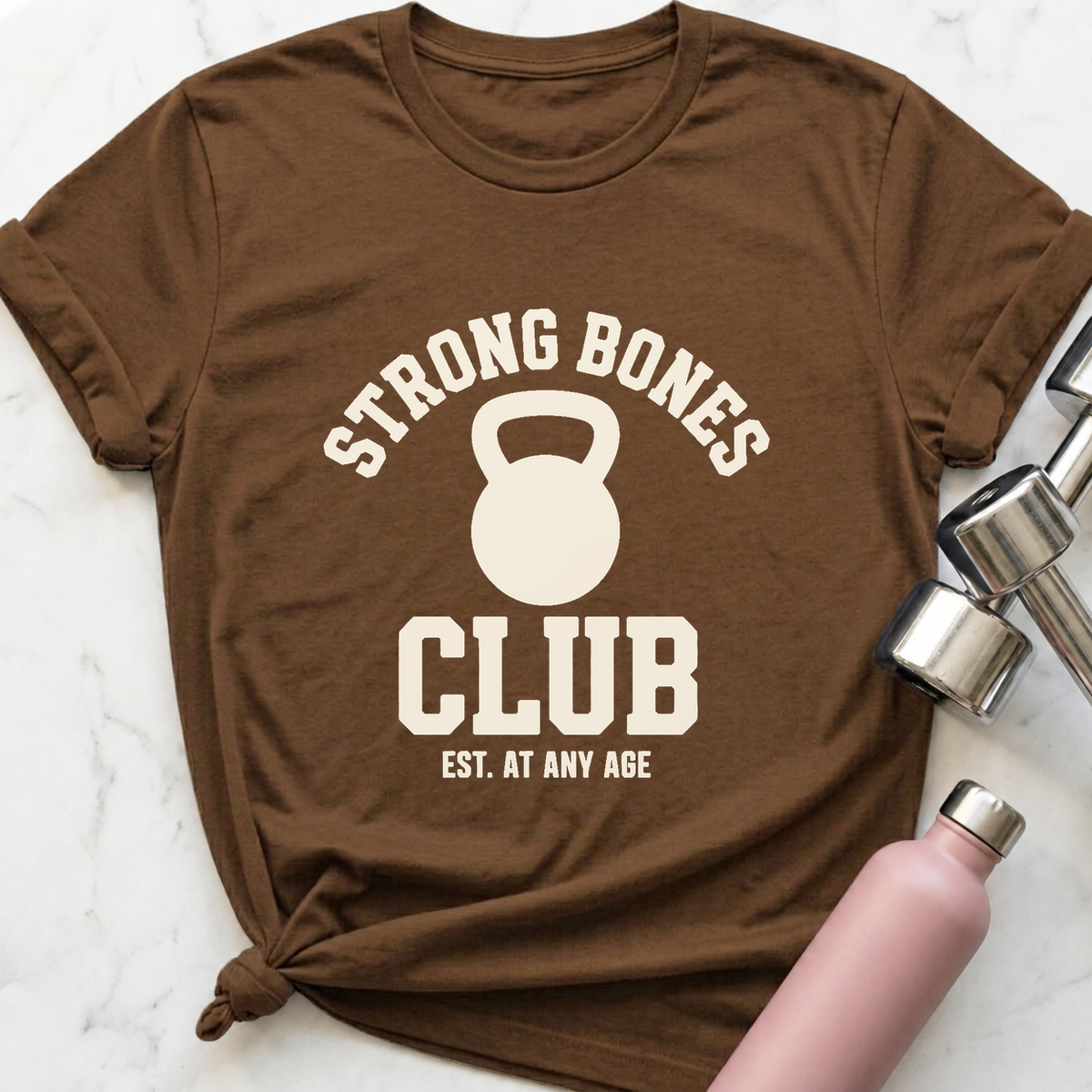 Strong Bones Club T-Shirt — Heather Brown