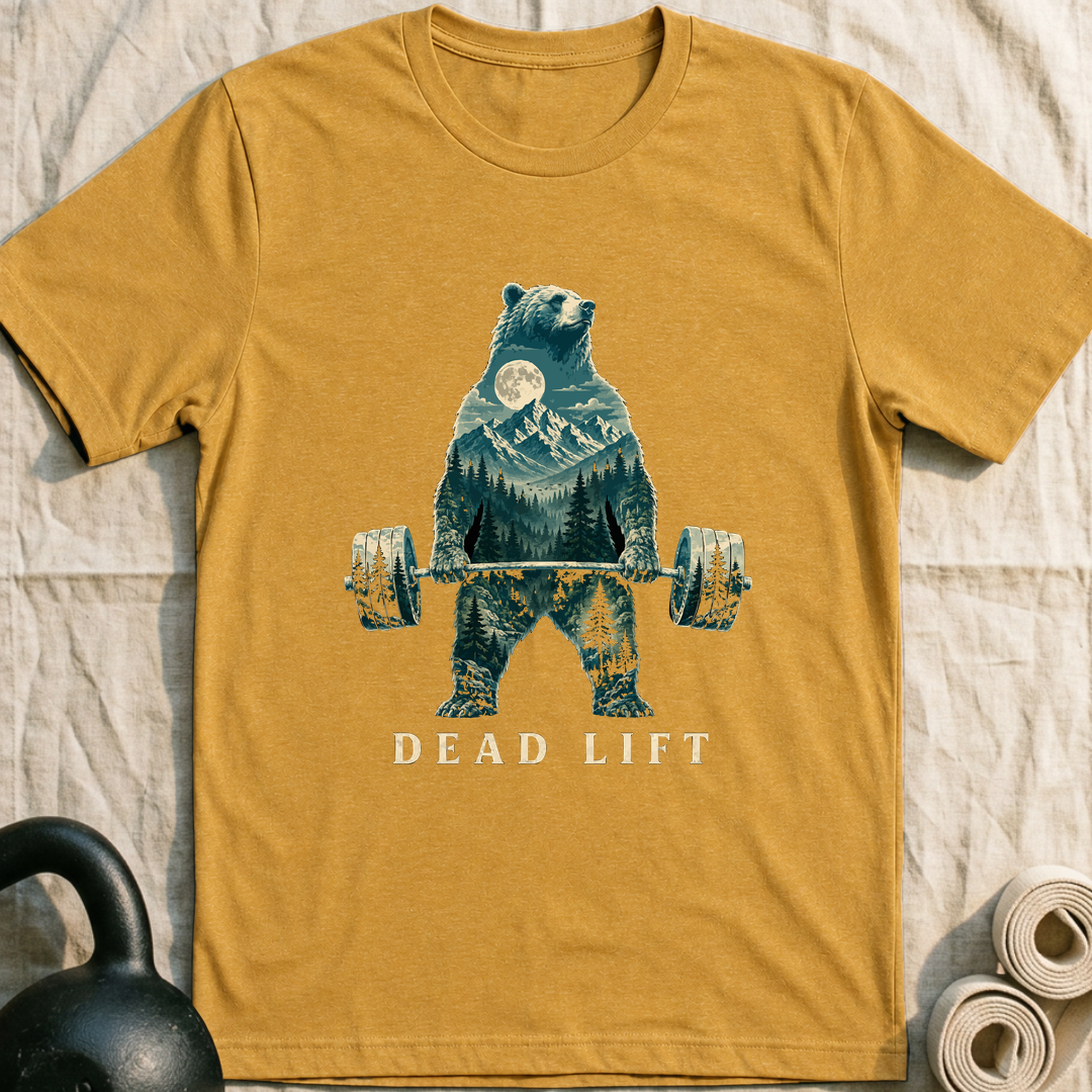 Dead Lift Bear T-Shirt — Heather Mustard