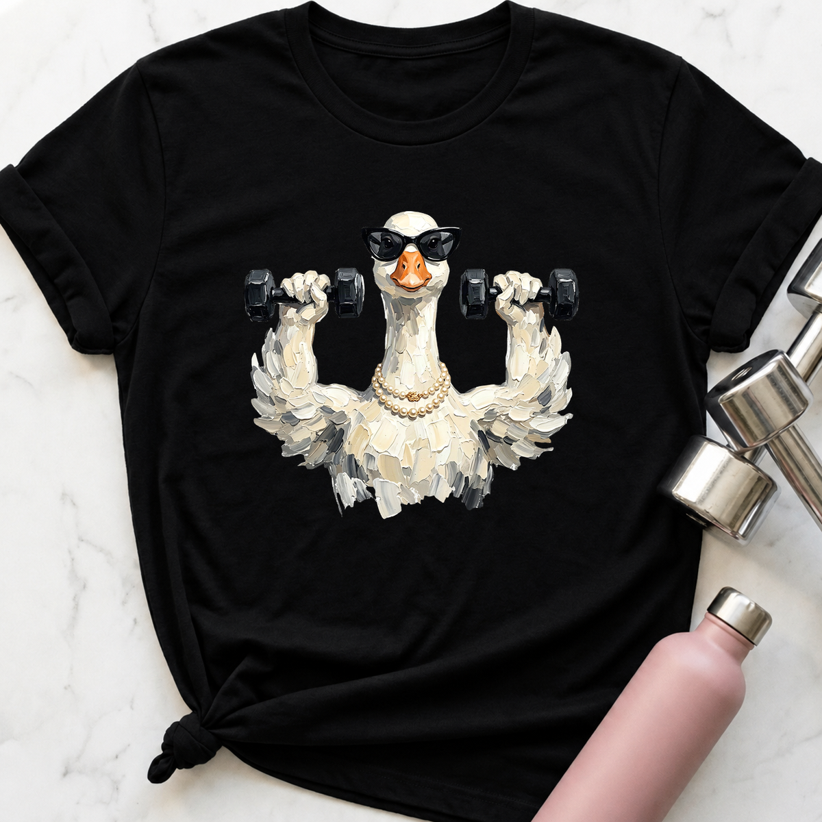 Glam Goose Shoulder Press T-Shirt — Black