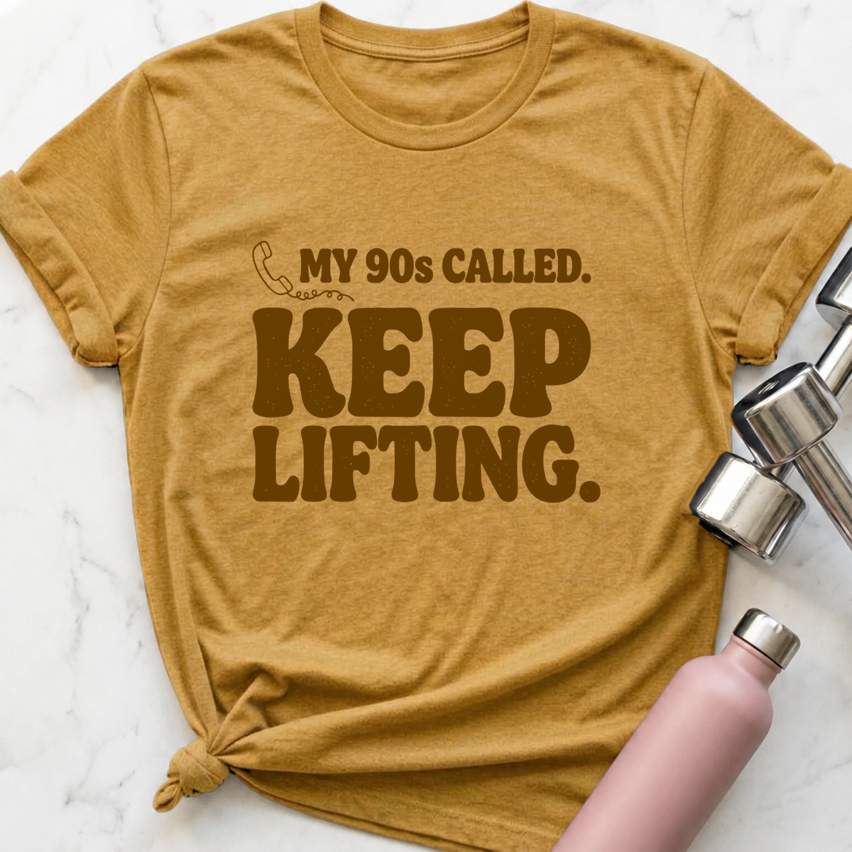My 90s Called Keep Lifting T-Shirt — Heather Mustard