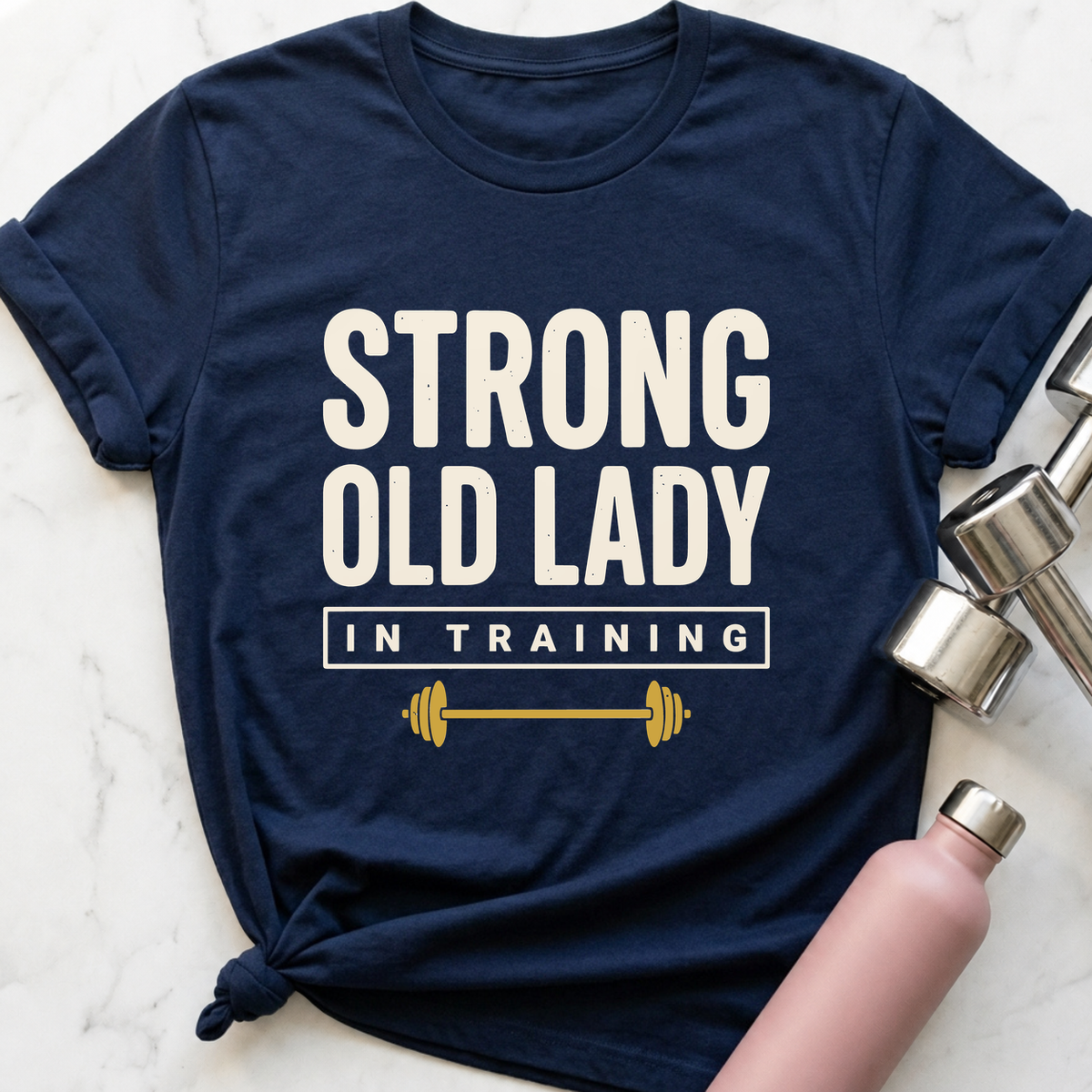 Strong Old Lady In Training T-Shirt — Navy
