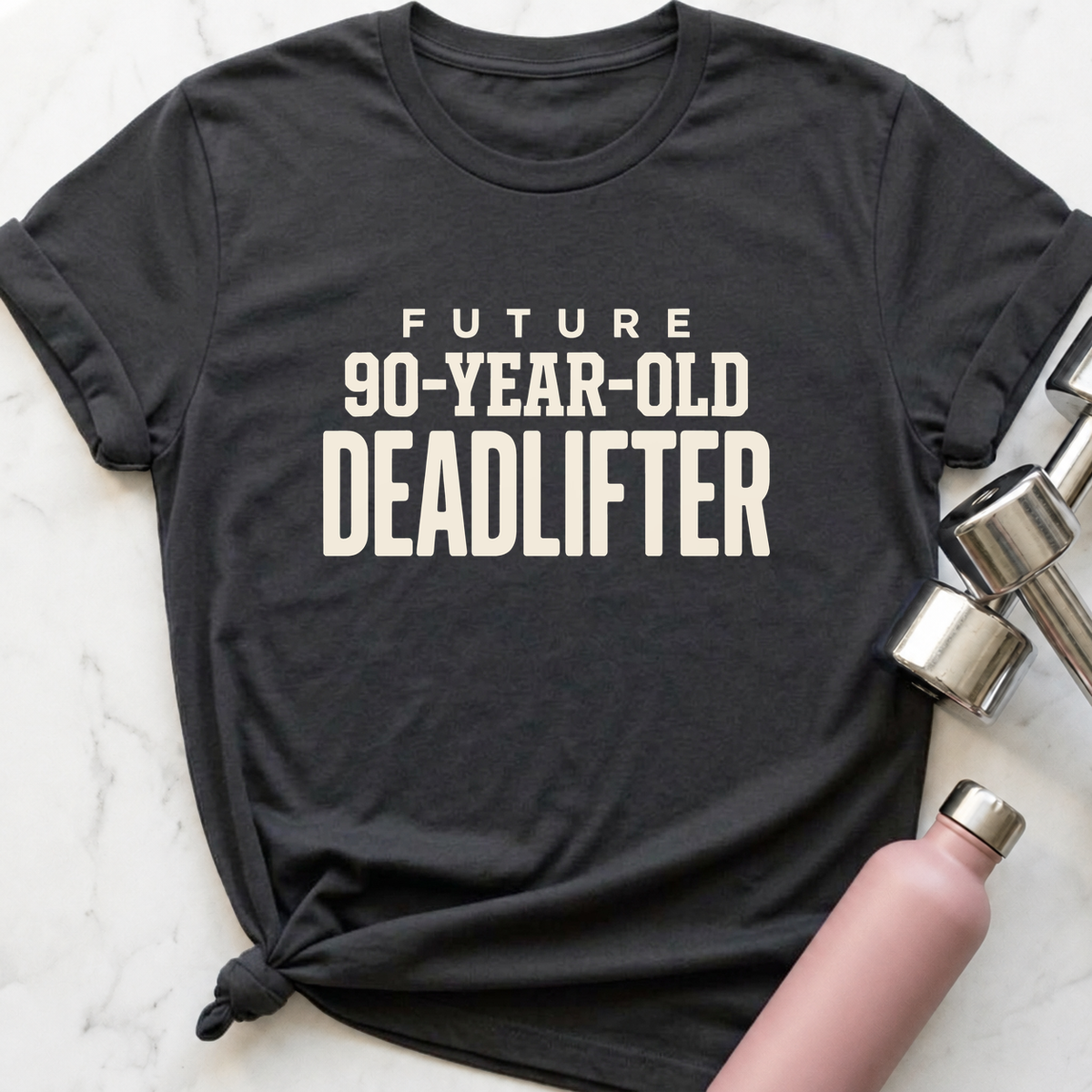 Future 90-Year-Old Deadlifter T-Shirt — Dark Grey Heather