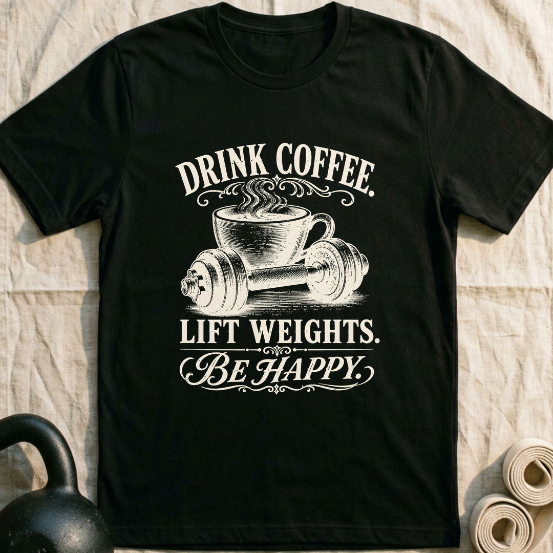 Drink Coffee Be Happy T-Shirt — Black