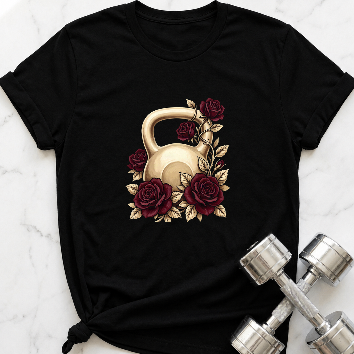 Kettlebell And Roses T-Shirt — Black