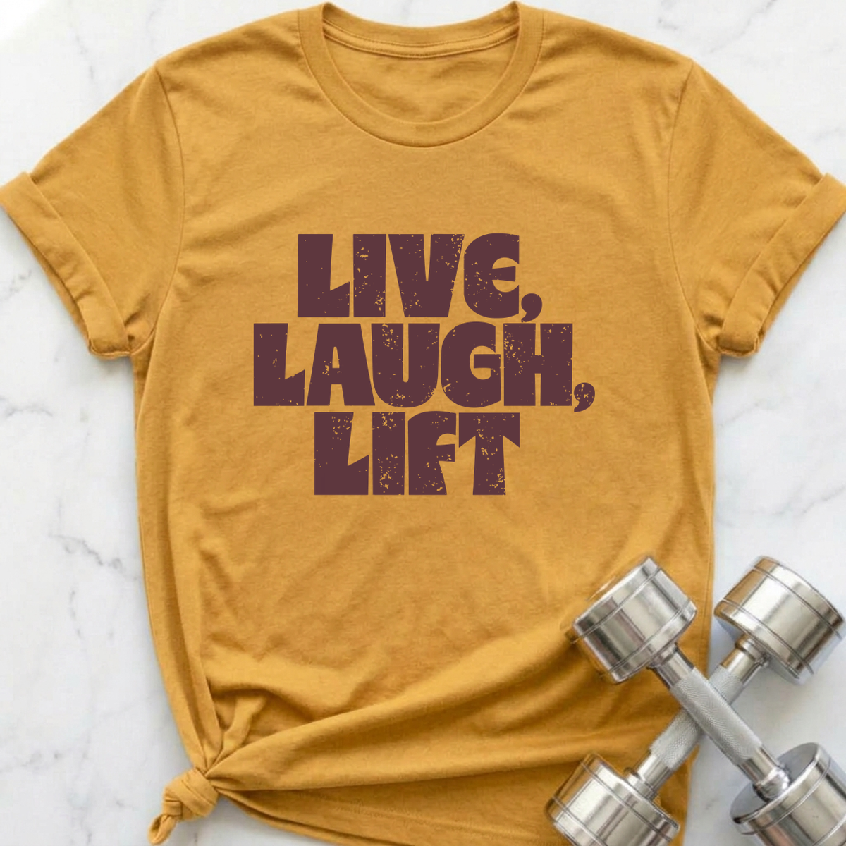 Live, Laugh, Lift T-Shirt — Heather Mustard