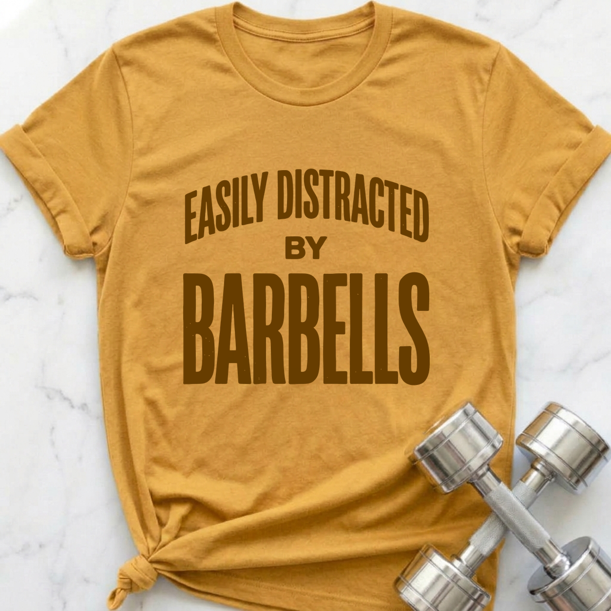 Easily Distracted By Barbells Vintage T-Shirt — Heather Mustard