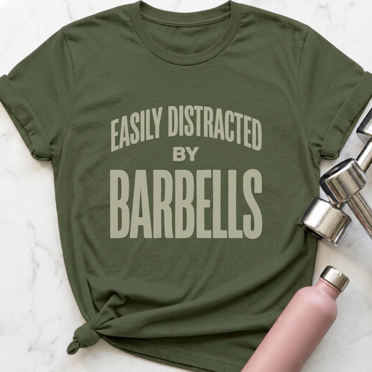 Easily Distracted By Barbells Vintage T-Shirt — Military Green