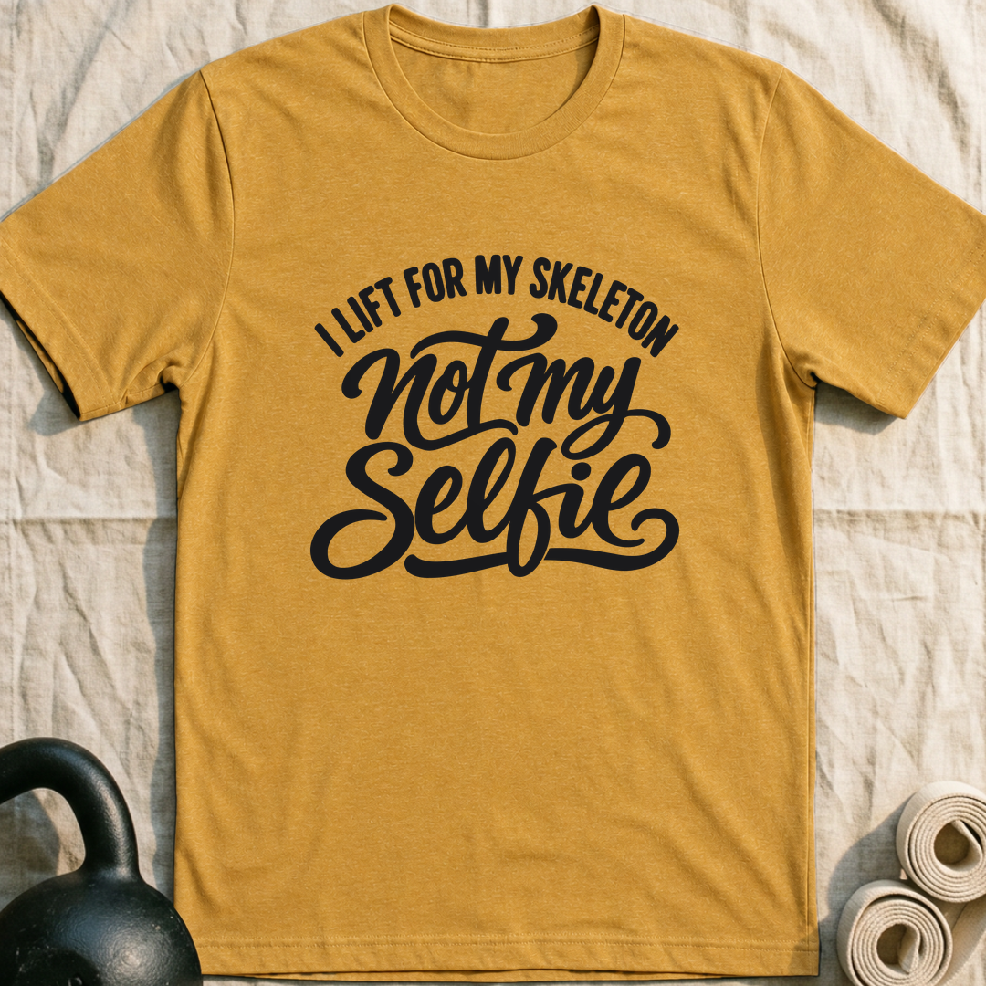 Skeleton Not Selfie T-Shirt — Heather Mustard