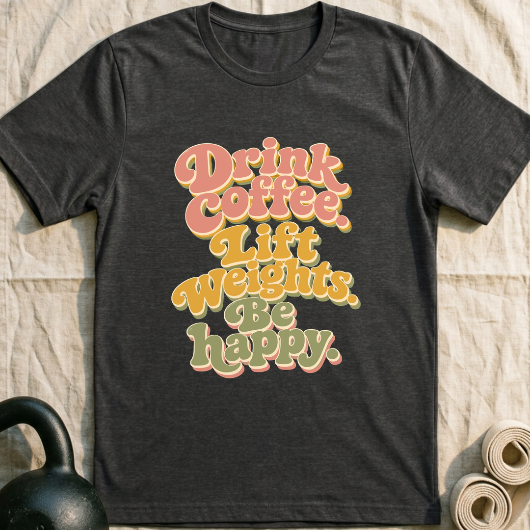 Drink Coffee Lift Weights T-Shirt — Dark Grey Heather