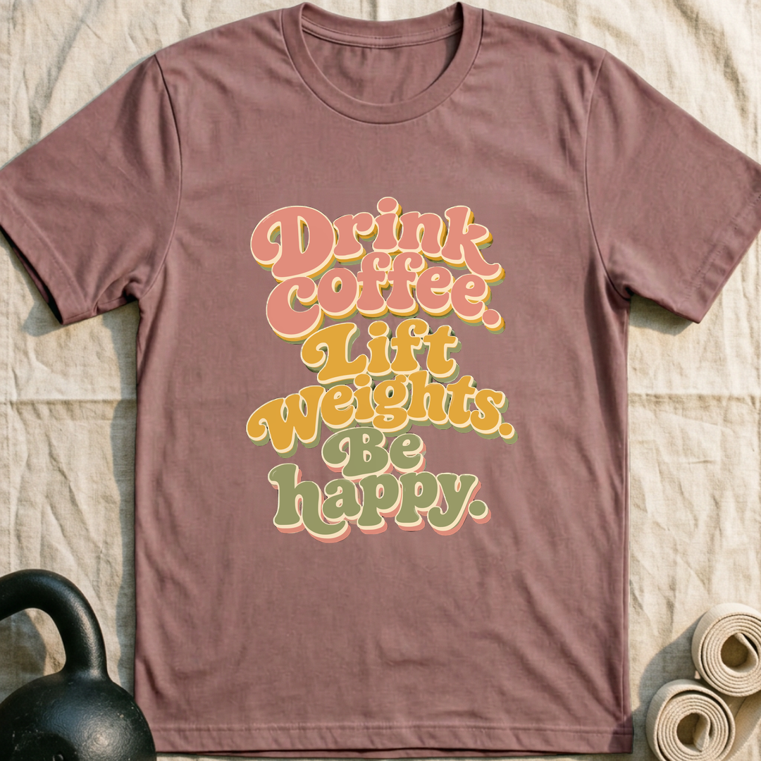 Drink Coffee Lift Weights T-Shirt — Mauve