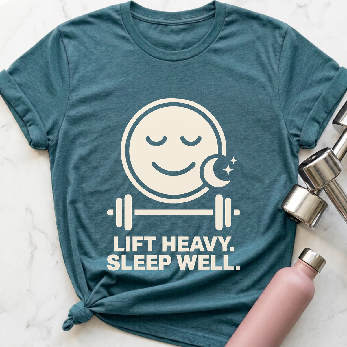 Lift Heavy Sleep Well T-Shirt — Heather Deep Teal