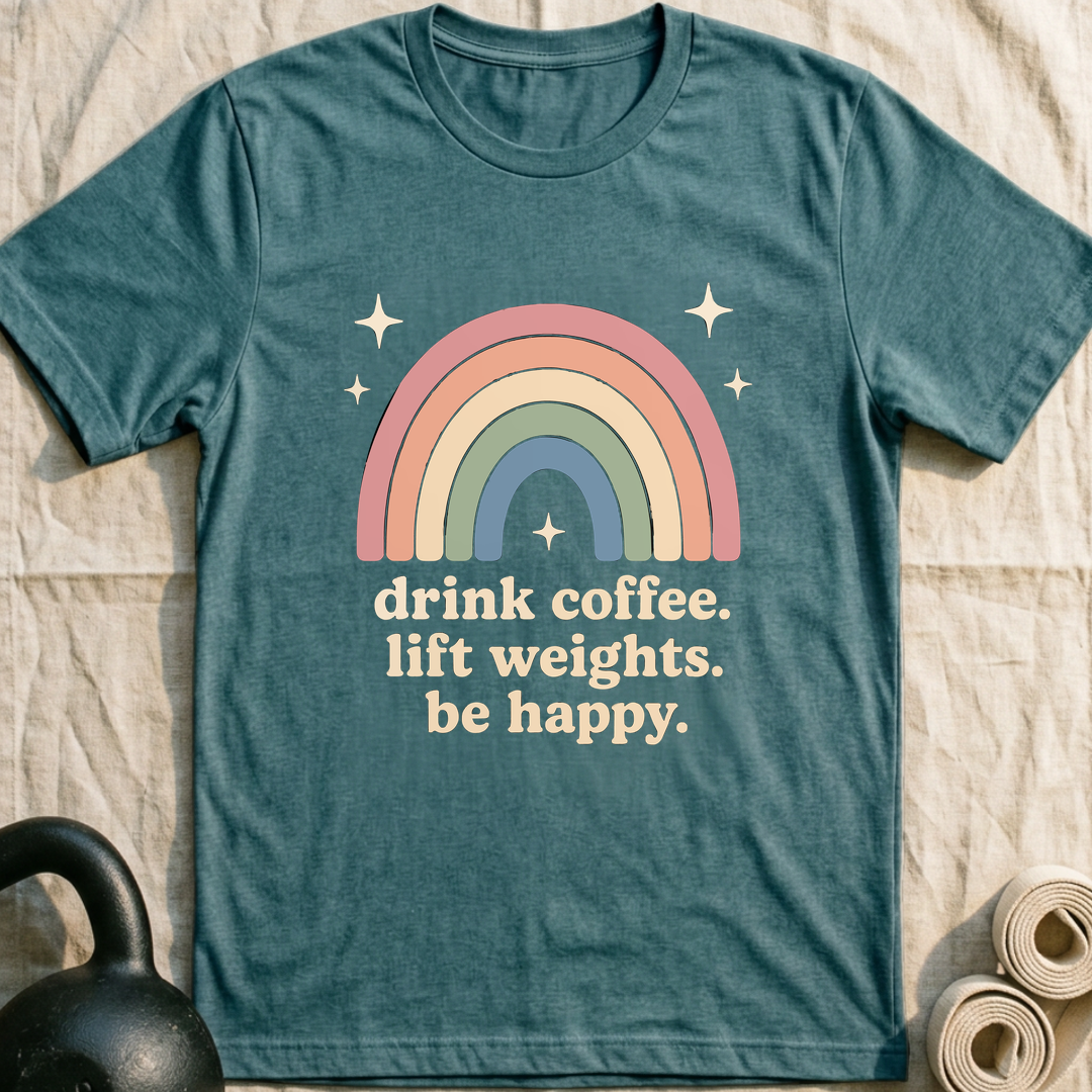 Drink Coffee Rainbow T-Shirt — Heather Deep Teal