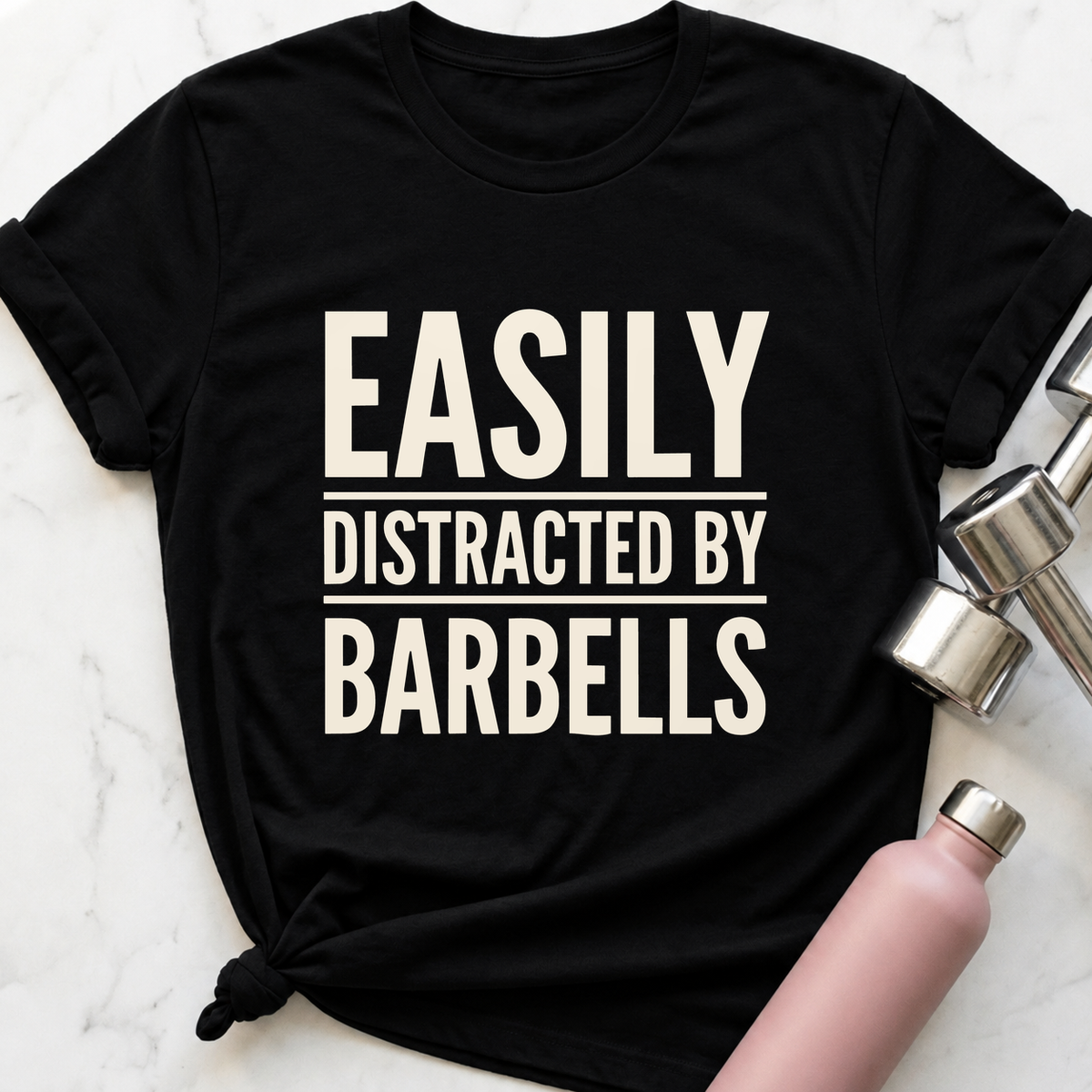 Easily Distracted By Barbells T-Shirt — Black