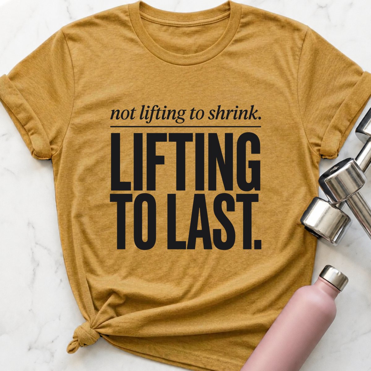 Not Lifting To Shrink T-Shirt — Heather Mustard