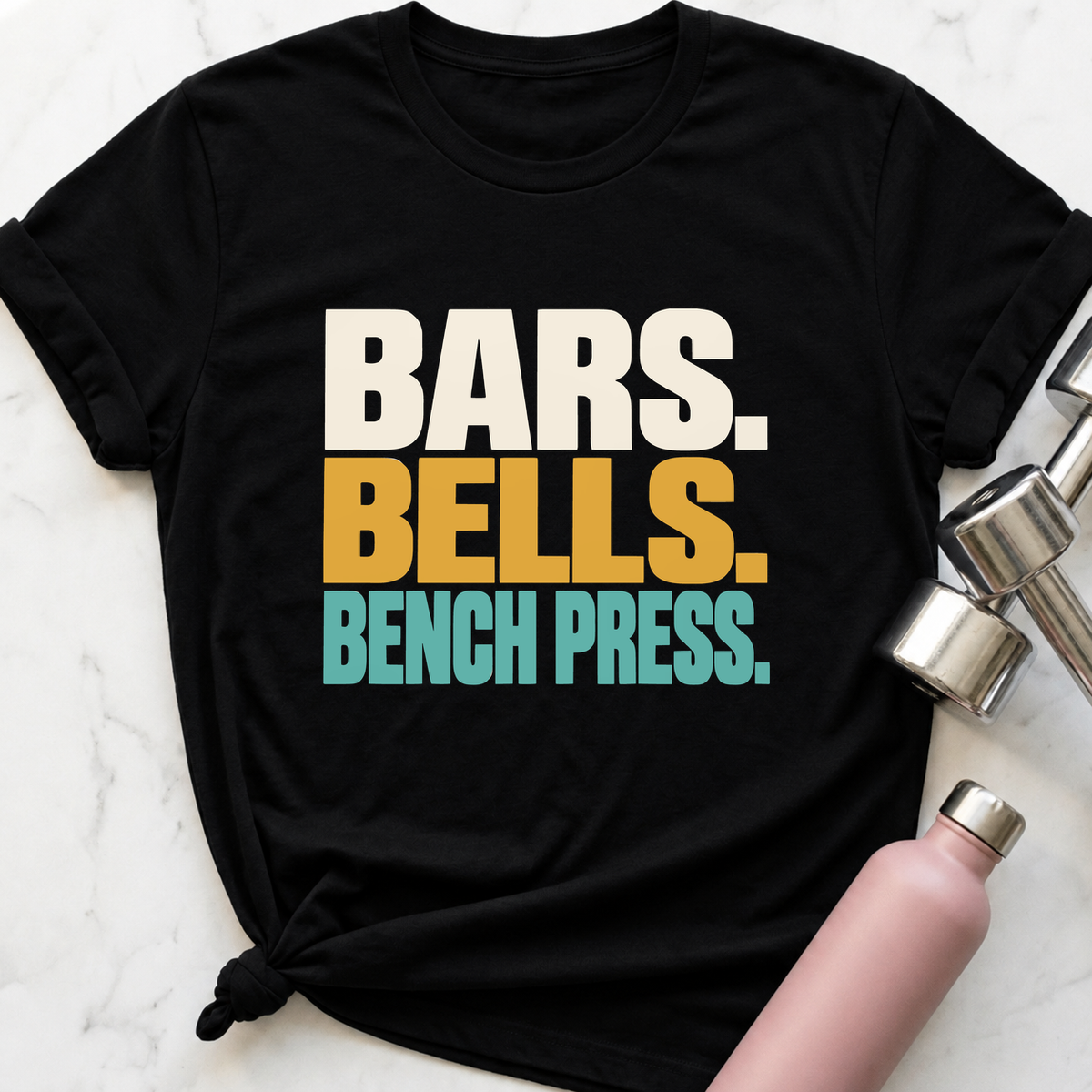 Bars Bells Bench Press T-Shirt — Black