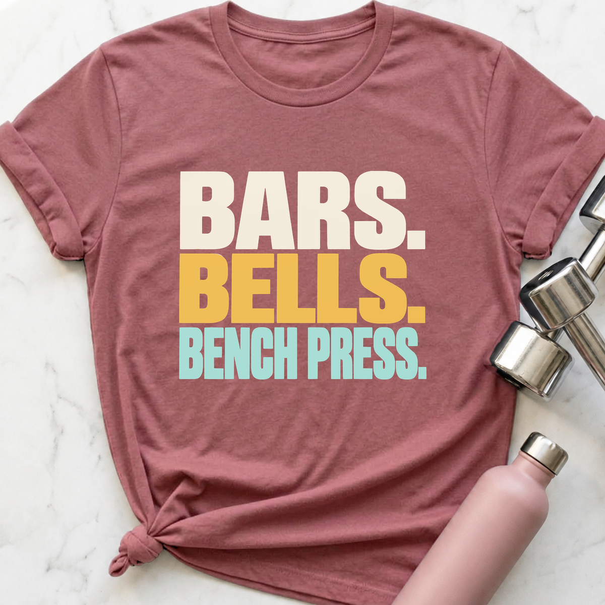 Bars Bells Bench Press T-Shirt — Mauve