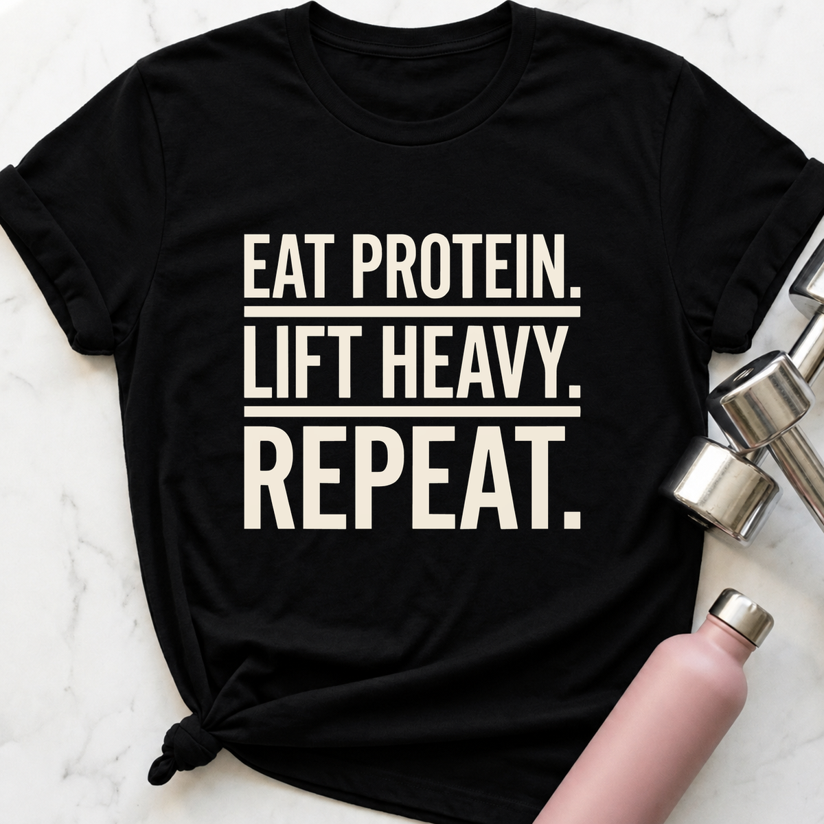 Eat Protein Lift Heavy Repeat T-Shirt — Black