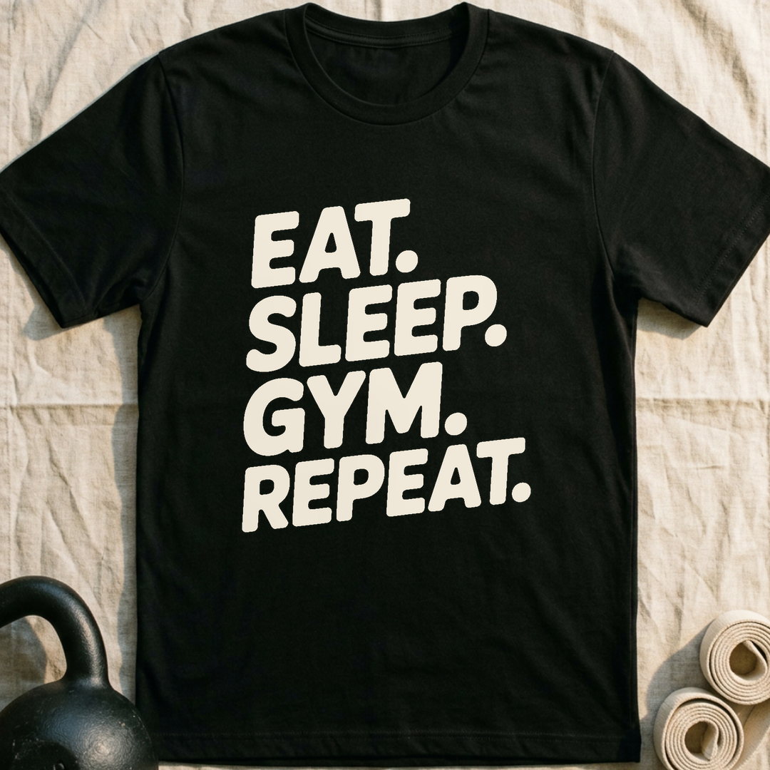 Eat Sleep Gym Repeat T-Shirt — Black