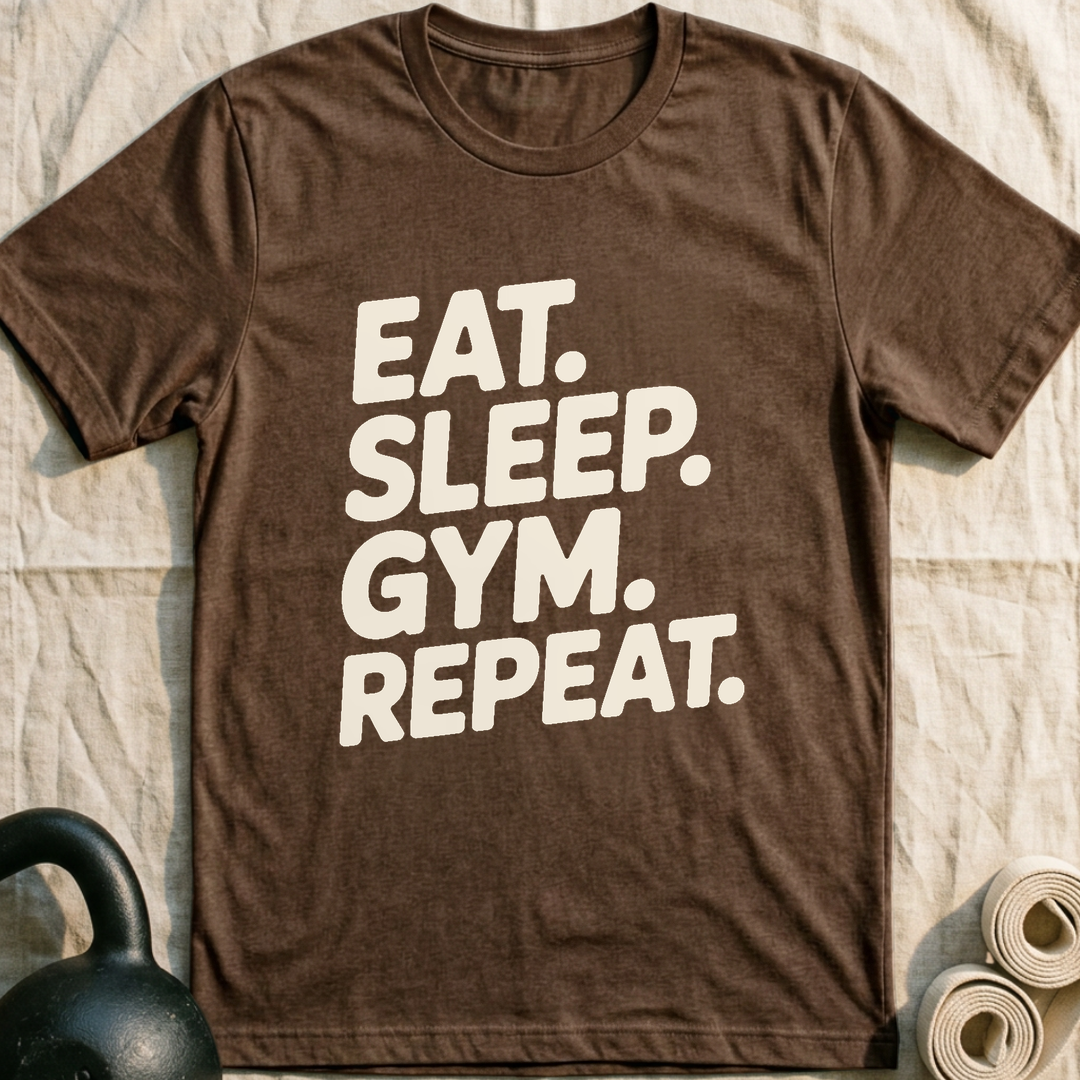 Eat Sleep Gym Repeat T-Shirt — Heather Brown