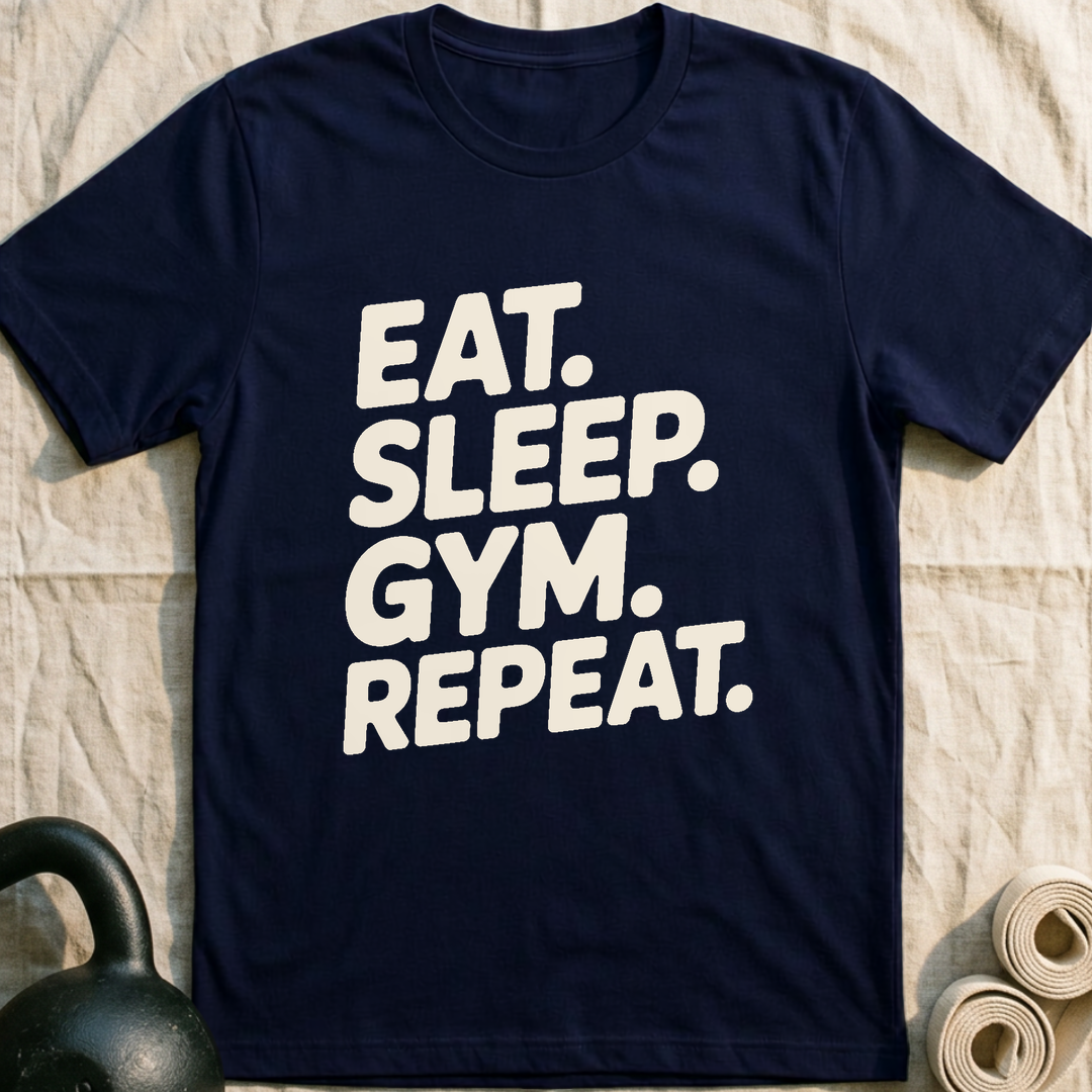 Eat Sleep Gym Repeat T-Shirt — Navy