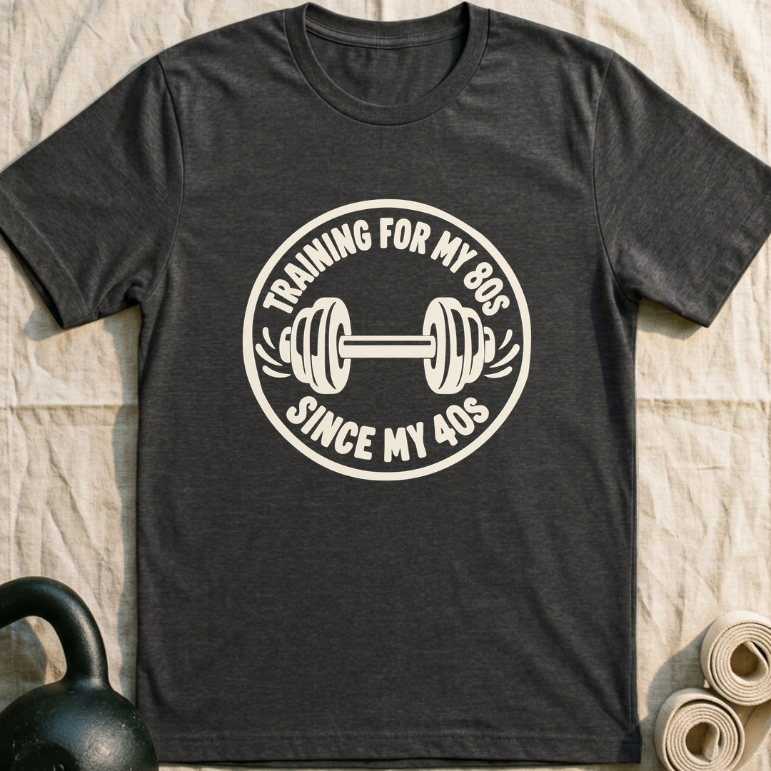 Training Since My 40s T-Shirt — Dark Grey Heather