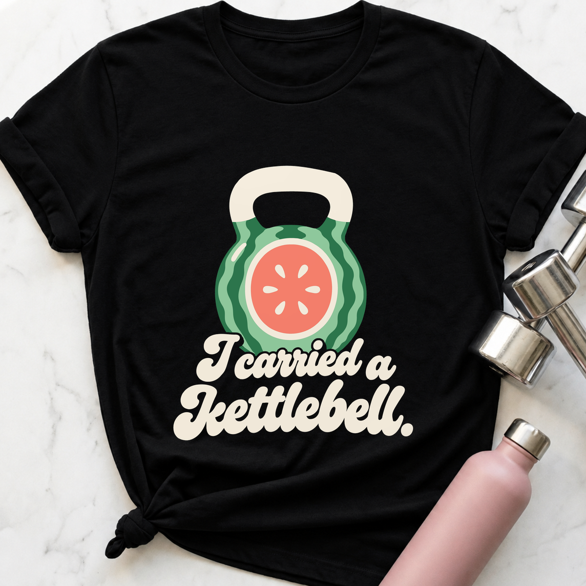 I Carried A Kettlebell Watermelon T-Shirt — Black