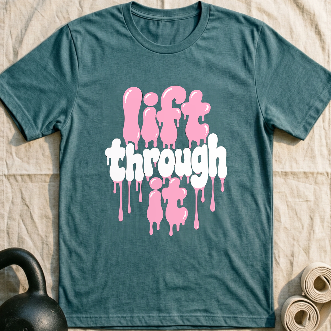 Lift Through It Drip T-Shirt — Heather Deep Teal