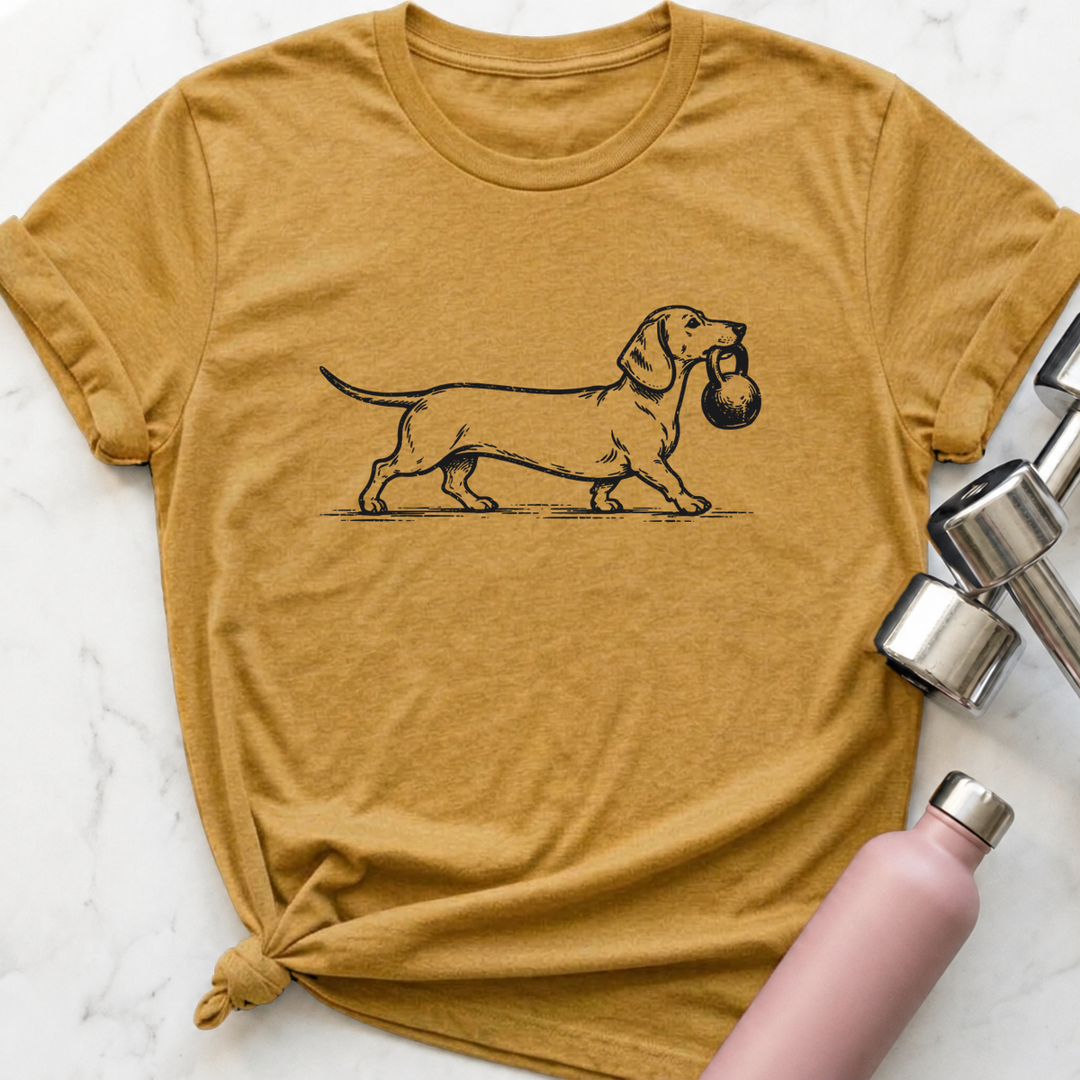 Farmer's Carry Dachshund T-Shirt — Heather Mustard